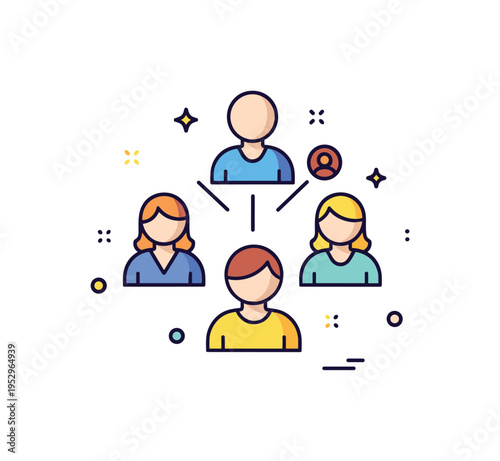 Customer segmentation strategy concept featuring three simplified avatar icons grouped into distinct clusters with small dividing lines and a highlighted