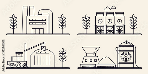 Industrial Factory buildings machines trucks