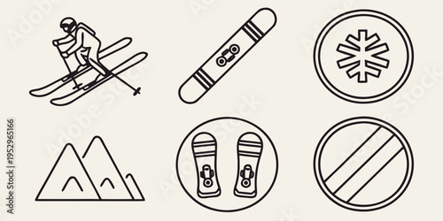 Skiing and snow sports line skis snowboard mountains