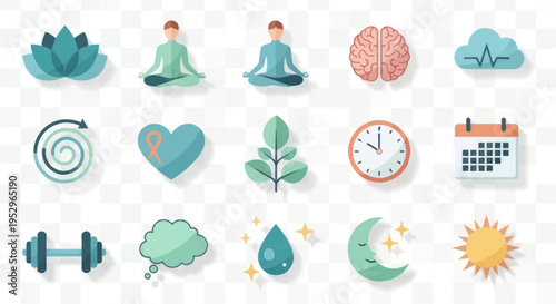 Collection of Flat Icons Representing Health Wellness and Lifestyle Concepts.