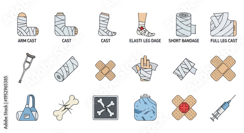 Medical Bandages Casts and Orthopedic Aids Collection.