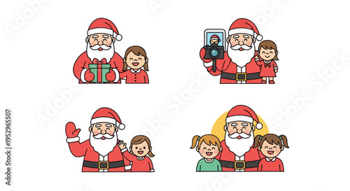 Santa Claus with Children in Festive Christmas Illustrations.