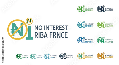Various No Interest Riba Finance Logo Designs in Different Colors.