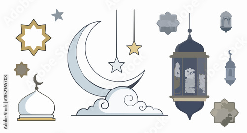 Ramadan Decorative Elements Set Islamic Design Vector Collection