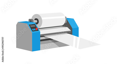 laminating machine with blue accents and white roll