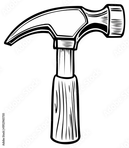 Classic Claw Hammer with Wooden Handle Bold Line Art Illustration