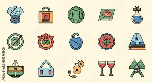 Colorful Vector Icons Representing Various Objects and Concepts.