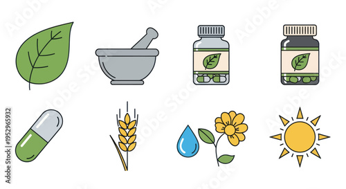 Colorful Vector Illustrations of Herbal Medicine and Natural Remedies.