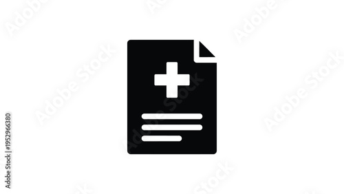 Medical document icon featuring a plus symbol and corner fold