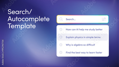 Search Suggestion Autocomplete Ad Concept Template for AI app promo, search bar UI, banner, social media post Ad Creative