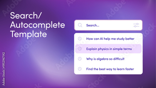 Search Suggestion Autocomplete Ad Concept Template for AI app promo, search bar UI, banner, social media post Ad Creative