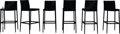 Bar stool chair icon set, modern high chair silhouettes, minimal furniture seating symbols, vector illustration isolated on white background