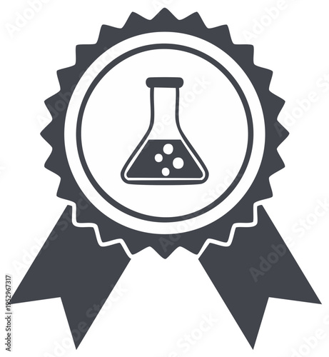 Ribbon Award Featuring Chemical Erlenmeyer Flask with Bubbles Inside for Science Research Symbol Vector