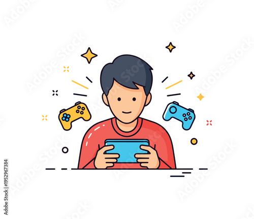 Immersed in mobile gaming moment featuring a focused player silhouette holding a phone with bright game elements radiating subtly outward,