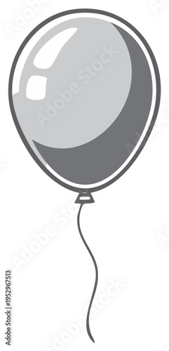 Grey Balloon With String Floating Isolated