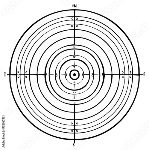 Concentric Circles Target with Numbered Rings and Cardinal Directions