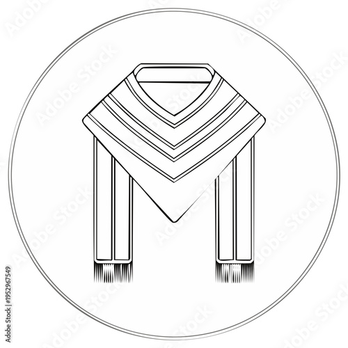 Traditional Poncho Outline Icon With Chevron Pattern and Fringe Detail