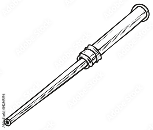 Vintage blowpipe or long cigarette holder in a hand drawn monochrome engraving style