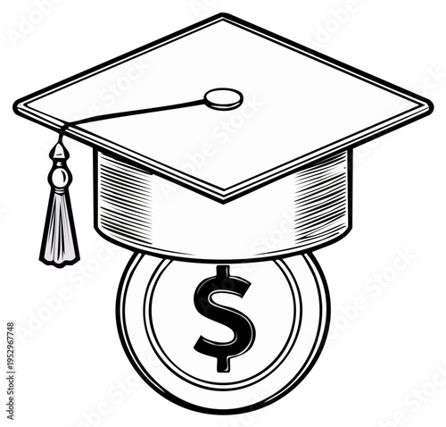 Mortarboard hat on dollar coin icon representing education and finances