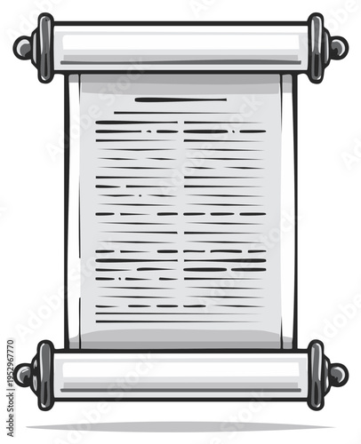 Cartoon scroll with text, illustration of ancient papyrus