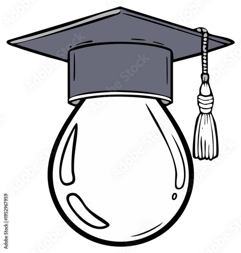 Graduation Cap Topped Lightbulb Symbolizing New Ideas and Achievements