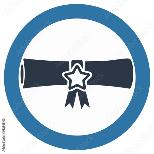 Graduation Diploma Scroll with a Star Seal in a Blue Circle Frame Achievement Symbol