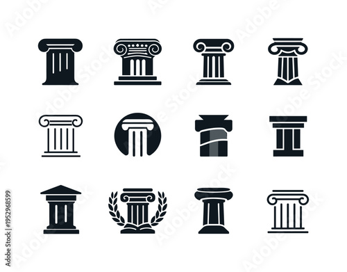 cultural preservation projects. Icon set. Set Logo of cultural preservation projects: ancient column. harmonious logo variations of the same emblematic