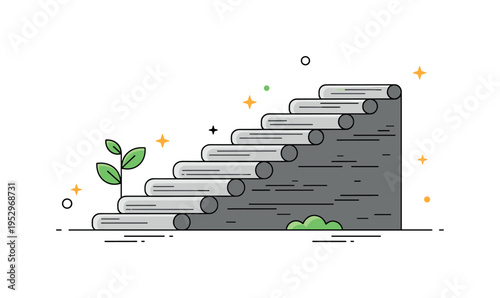 Stone steps ascending gently upward with subtle texture lines and a small plant growing beside the base, expressing progress and quiet resilience.