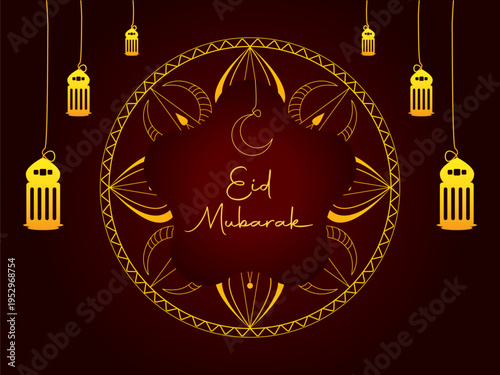 Eid Mubarak Grating card design in a decorated mandala with festive design elements