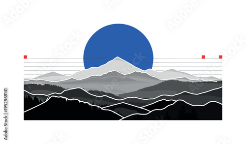 A black-and-white retro photograph of a shrimp in side profile, detailed texture visible, bold deep blue circle behind the body symbolizing ocean depth, thin