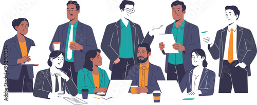 Ambitious business people stand together in a professional huddle for.