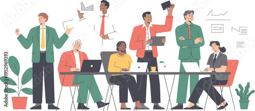 Diverse group of professionals collaborate around a long table during a.