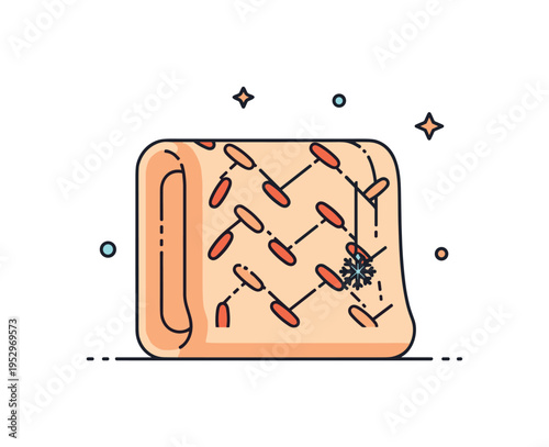 Winter comfort concept thick knitted blanket with visible stitch pattern and tiny snowflake accent, representing warmth during cold seasons. Minimalist flat