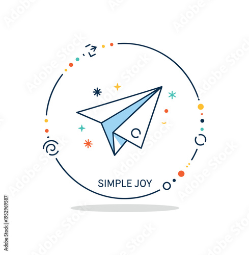 Paper plane minimalist design badge illustrated by a clean geometric folded plane centered within a circular frame, expressing simplicity and modern icon