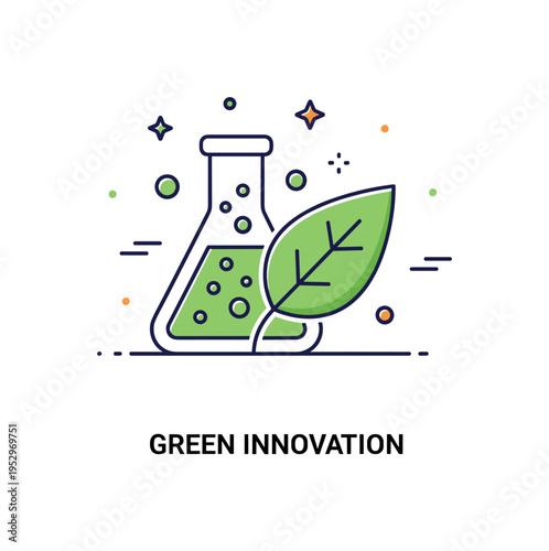 Eco friendly fertilizers research and innovation concept shown as a simple laboratory flask merged with a leaf icon, expressing development of natural nutrient