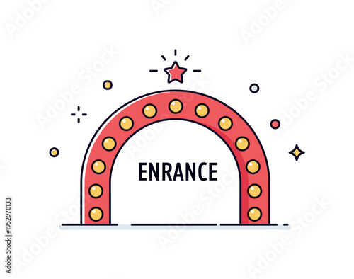 Circus lights glowing marquee arch with round bulbs forming a bright entrance frame and a small star accent above, capturing festive anticipation and classic