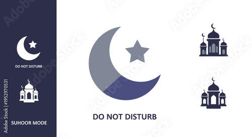 Crescent Moon and Star Symbol for Islamic Faith with Do Not Disturb Text.