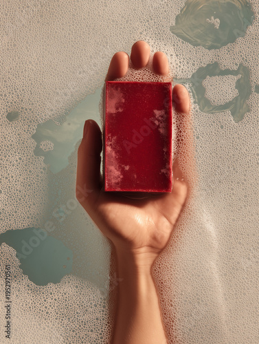 woman hand holding a bar soap 