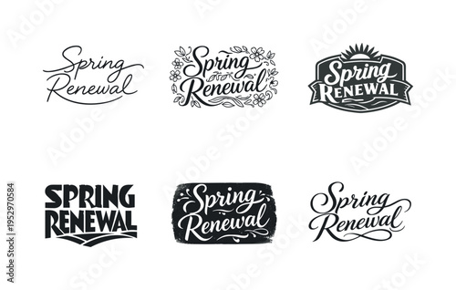 Spring Renewal. Set lettering. harmonious lettering variations of the same emblematic concept, each with different artistic interpretation (Modern minimal