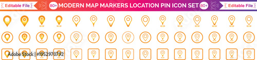 Location pin icon set map pointer gaps navigation marker distance route business address destination indicator pinpoint button vector icons collection set.