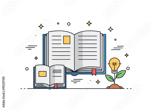 Knowledge preservation across generations visualized as a large open book with a smaller book and a seedling growing beside it, symbolizing continuity and