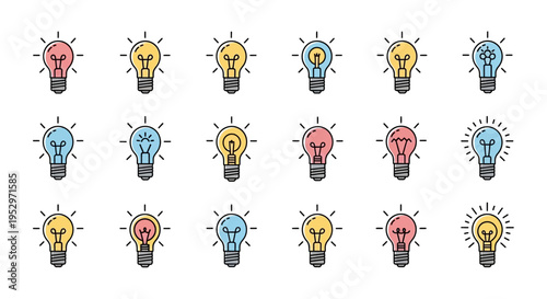 Colorful Light Bulb Icons Set.