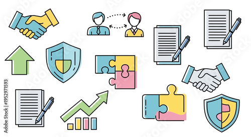 Business partnership and security icons.