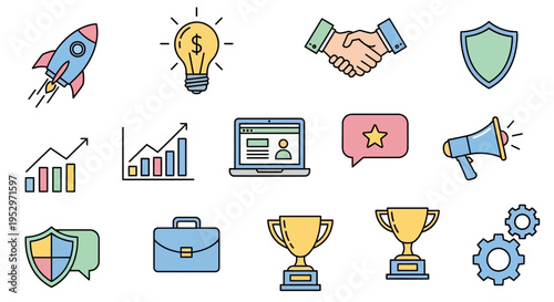 Business success icons and symbols.