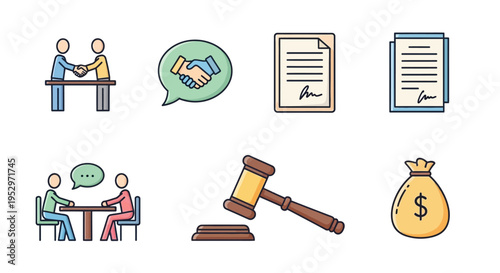 Business Law Legal Documents Icons.