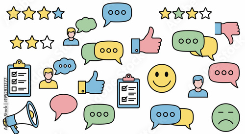 Colorful chat and feedback icons set.