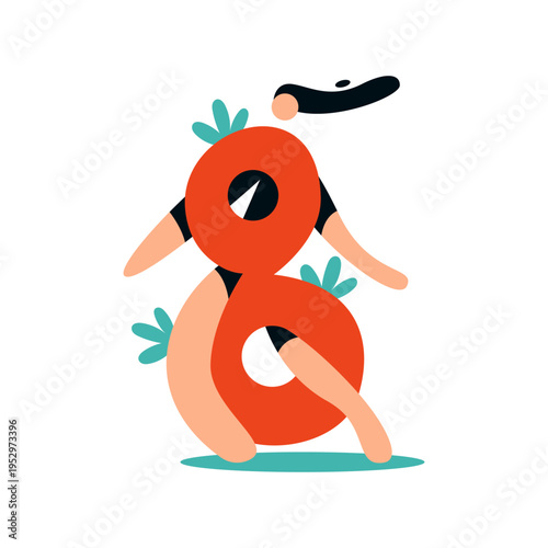 International Women's Day Number Eight with Female Character and Abstract Design.