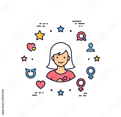 Empowered motherhood badge designed with a confident mother silhouette at the center surrounded by subtle star icons and supportive symbols, expressing