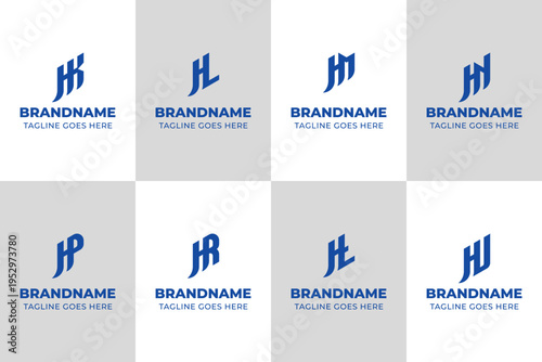 Letters HK HL HM HN HP HR HT HU Rising Logo, for KH LH MH NH PH RH TH UH Initials