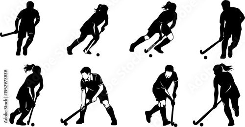 Field hockey players silhouette, Field hockey silhouettes, Hockey player silhouettes, Field hockey svg, Field hockey clipart, Field hockey vector
